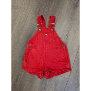 Vintage 1980s Hush Puppies Size 18 months Red Denim Overalls Shortalls